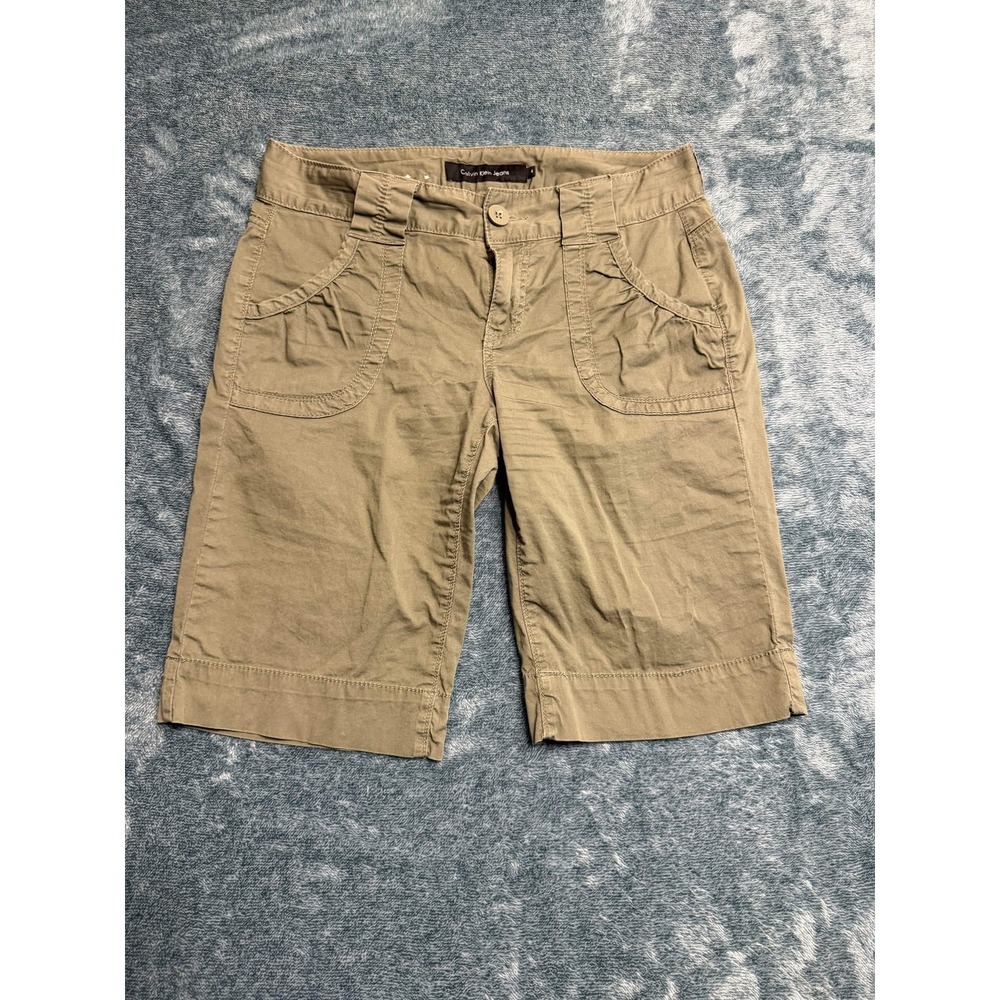 Calvin Klein Jeans Womens Shorts 4 Bermuda Olive Green 98% Cotton, 2% Elastane